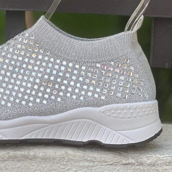 Italina Gray Air Platform Bubble Sock Slip On Rhinestone Sneakers - Picture 3 of 9